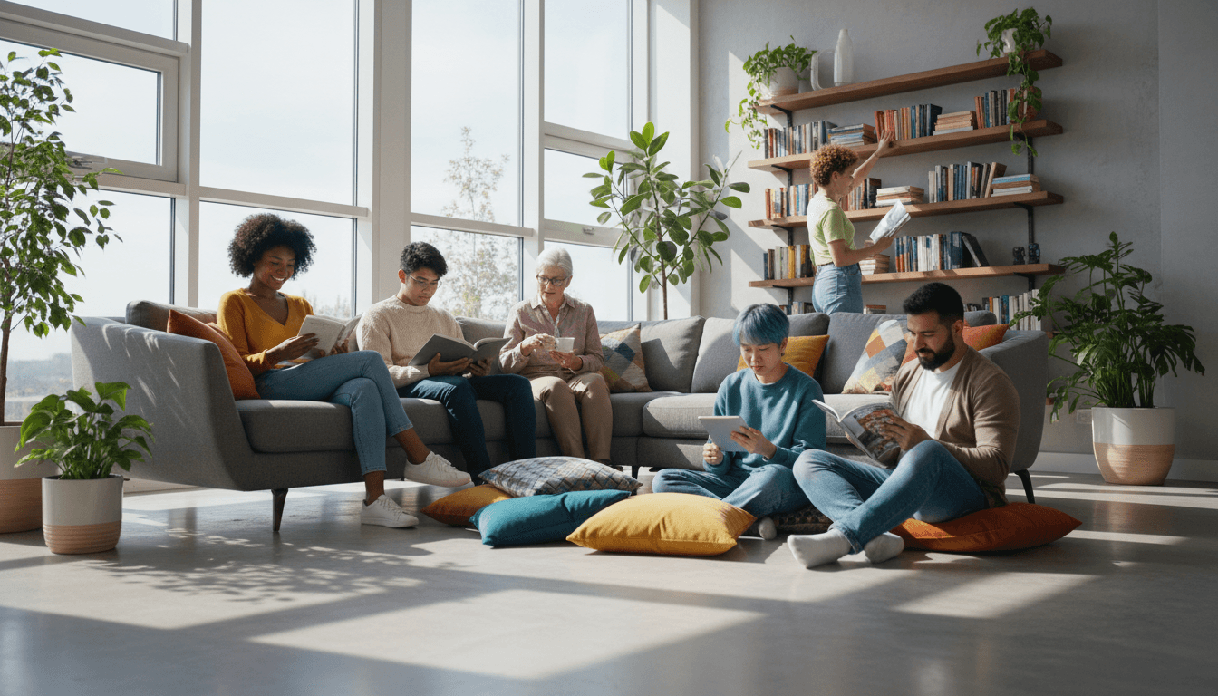 Members laughing together over shared book picks